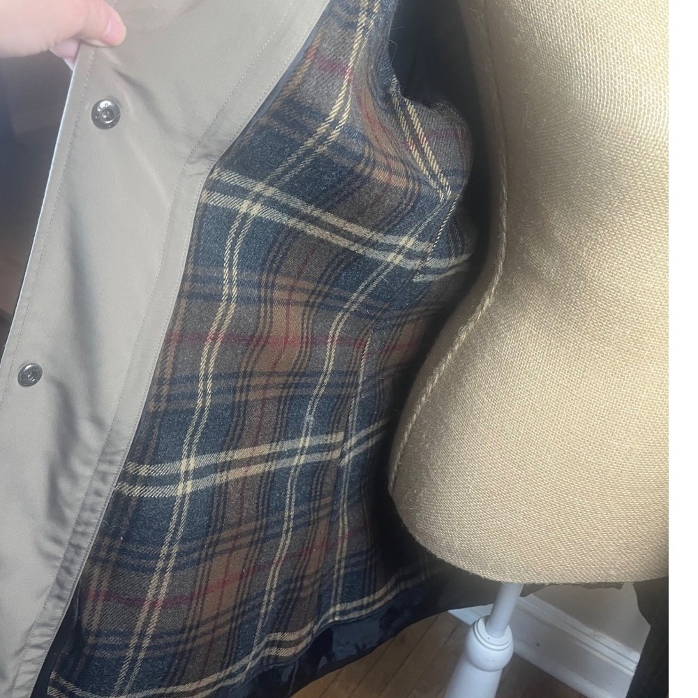 Nautica Womens Black Trench Coat Plaid Lined Tan Collar Cuffs Size L - Picture 10 of 12